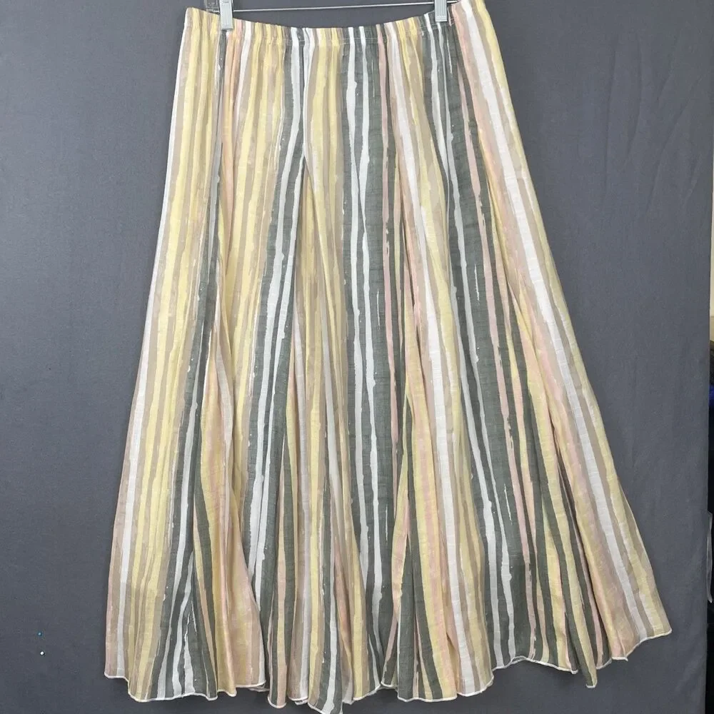 New Directions Womens Plus Size Maxi Length Rainbow Striped Pleated Skirt 1X - Picture 1 of 6